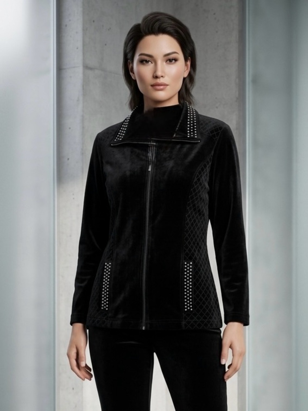 BonWorth Black Velour Studded Zip-Up Jacket | Size MP